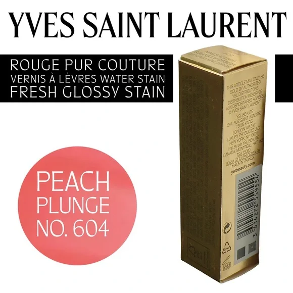 Yves Saint Laurent 🆕 Vernis à Lèvres Water Stain • Peach Plunge, No. 604 • NEW - Picture 9 of 17